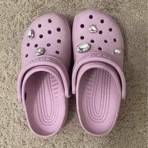 Baby pink crocs with rhinestone gibbets, women’s size 6